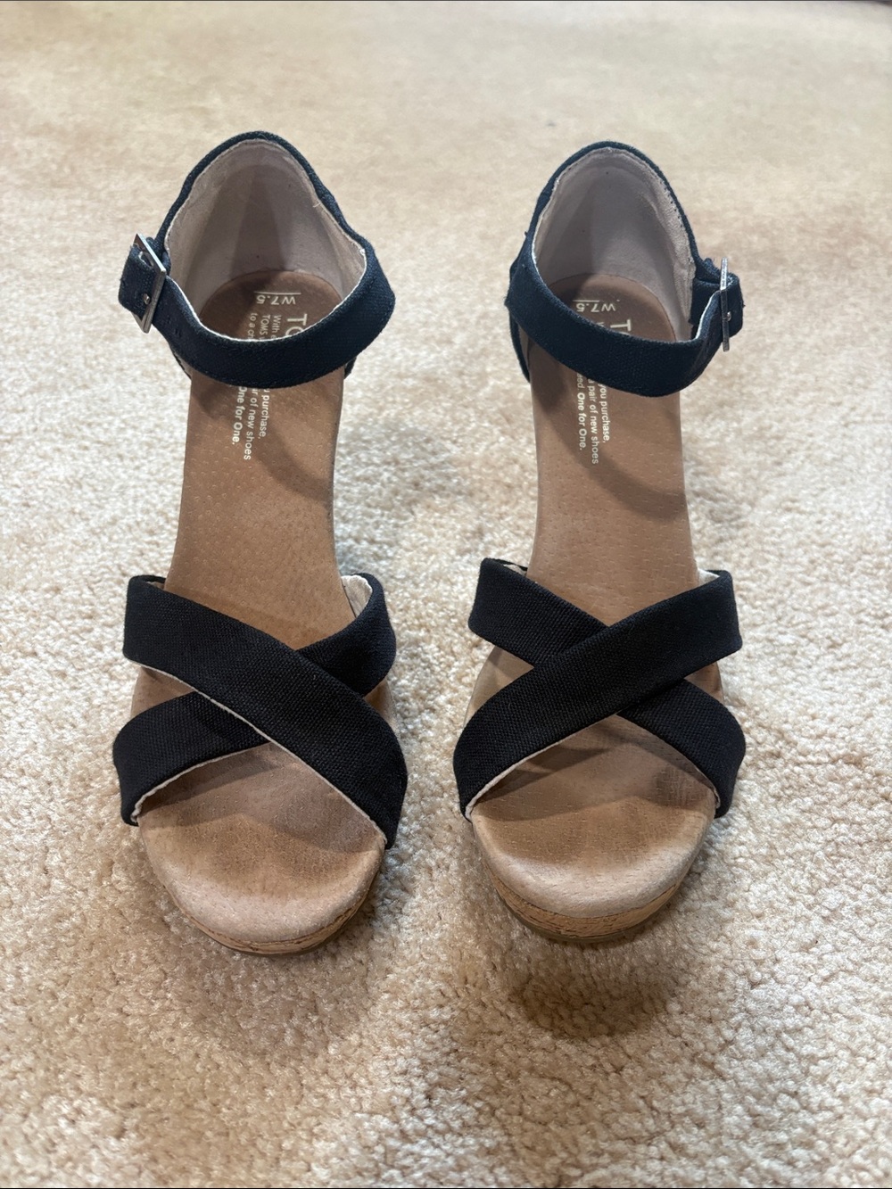 Toms Black Crisscross Ankle-Strap Wedge Sandals